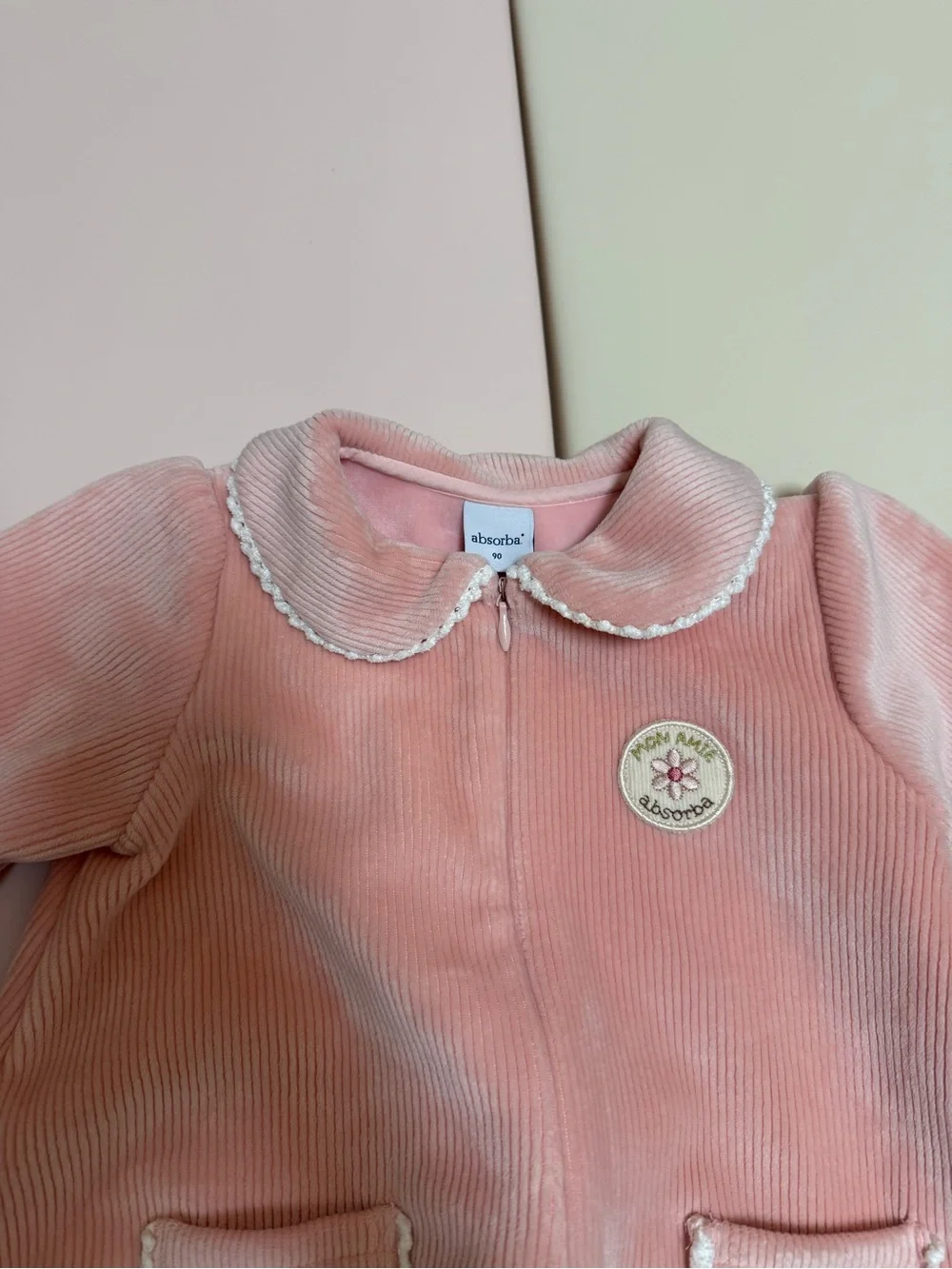 Absorba Pink Corduroy Zip Romper Peter Pan Collar Size 18-24months